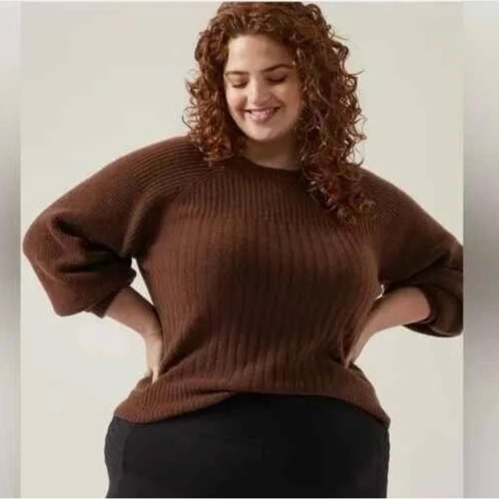 🆕 Athleta Layover Merino Wool Blend Crew Sweater, Chocolate, Size 3X - Picture 3 of 10